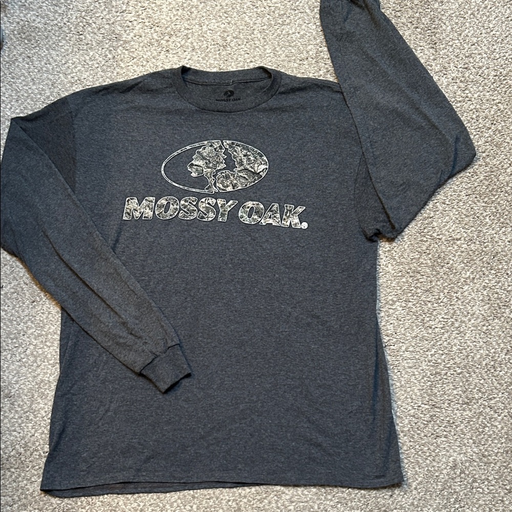 Men Mossy Oak Charcoal Long Sleeve Tee Sz L